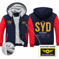 Thumbnail for Sydney Kingsford Smith Airport (SYD) Zipped Sweatshirts - Tag + Name - Navy & Red