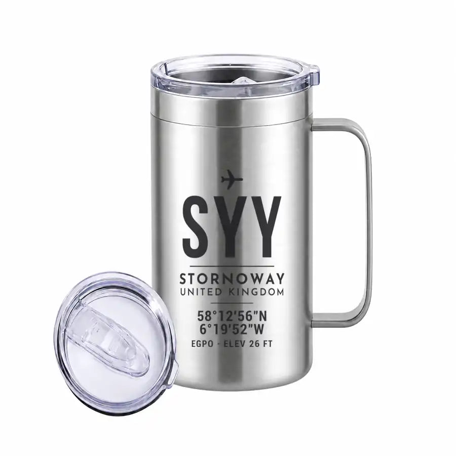Stornoway Airport (SYY) Stainless Steel Mugs - ID Tag - Stainless Steel Mug - 24 oz / 700ML - Silver