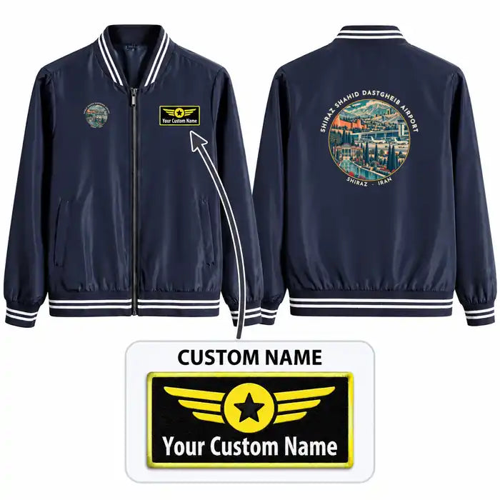 Shiraz Shahid Dastgheib International Airport (SYZ) Stylish Jackets - Baseball Collar - Badge + Name - Navy Blue