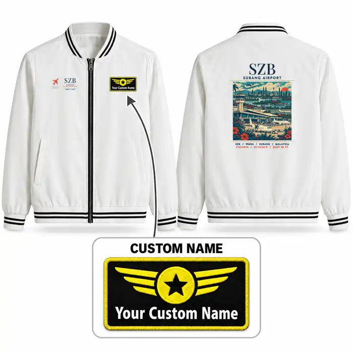 Kuala Lumpur Subang Sultan Abdul Aziz Shah Airport (SZB) Stylish Jackets - Baseball Collar - Poster + Name - White