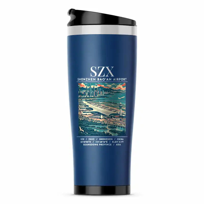 Shenzhen Bao'an International Airport (SZX) Travel Mugs - Poster - Stainless Steel (No Holder) - Blue