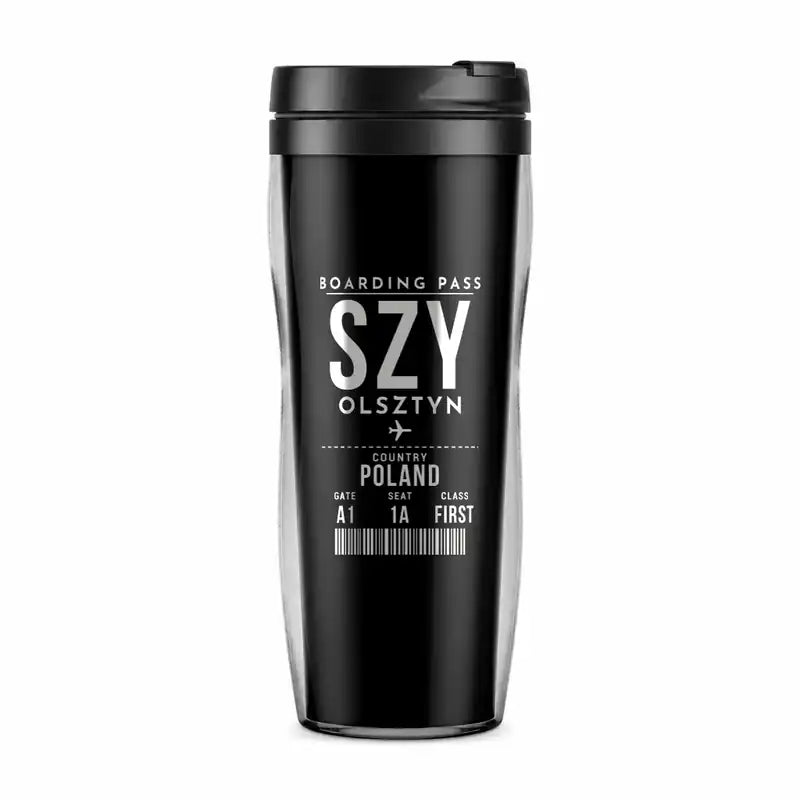 Olsztyn-Mazury Airport (SZY) Travel Mugs - Boarding Pass - Plastic (No Holder) - Black