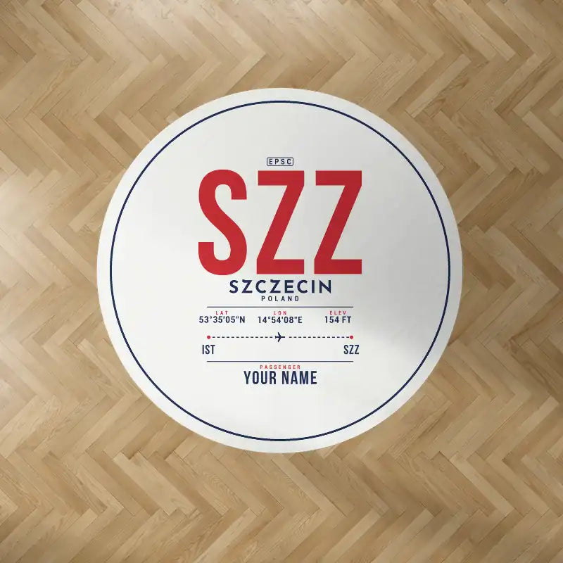 Szczecin-Goleniów Solidarność Airport (SZZ) Carpets - Carpet Round - ID Tag + Name - White