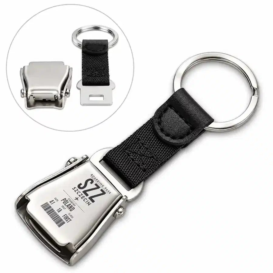 SZZ - Seat Belt Key Chain - Boarding Pass Style - Black