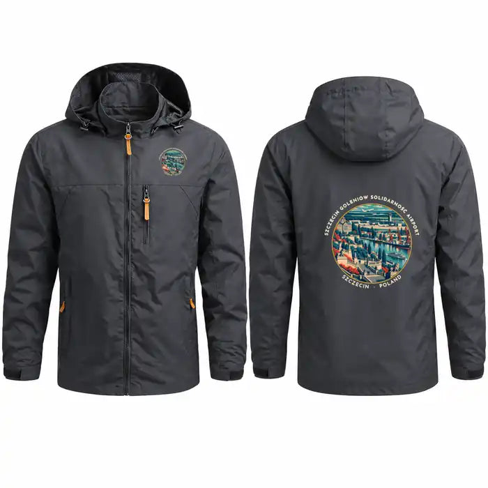 Szczecin-Goleniów Solidarność Airport (SZZ) Stylish Jackets - Hooded Windbreaker - Badge - Charcoal