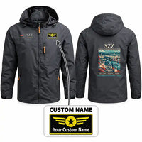 Thumbnail for Szczecin-Goleniów Solidarność Airport (SZZ) Stylish Jackets - Hooded Windbreaker - Poster + Name - Charcoal