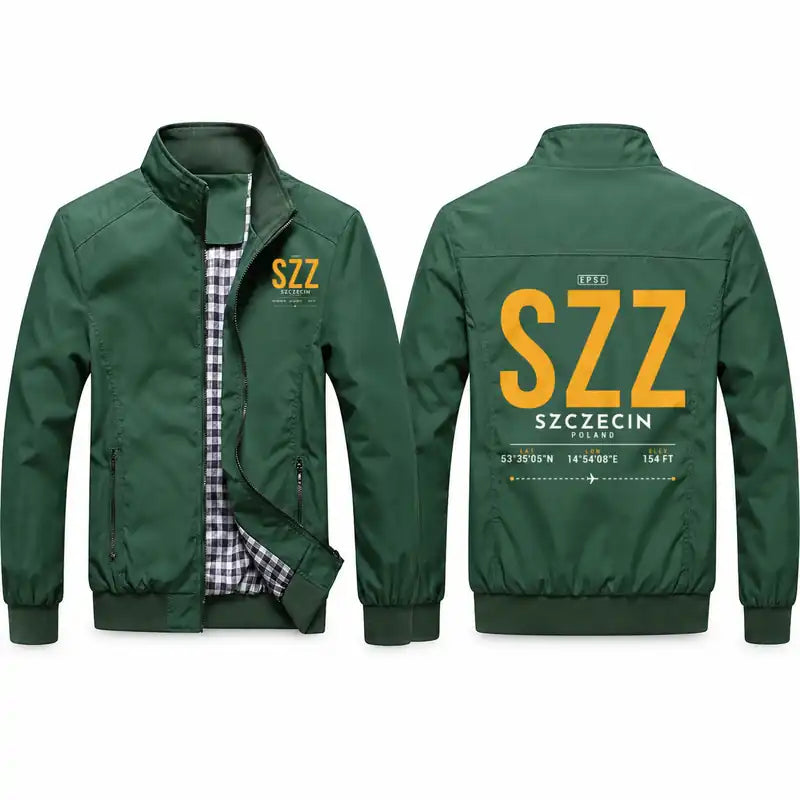 Szczecin-Goleniów Solidarność Airport (SZZ) Stylish Jackets - Stand Collar - Tag - Green