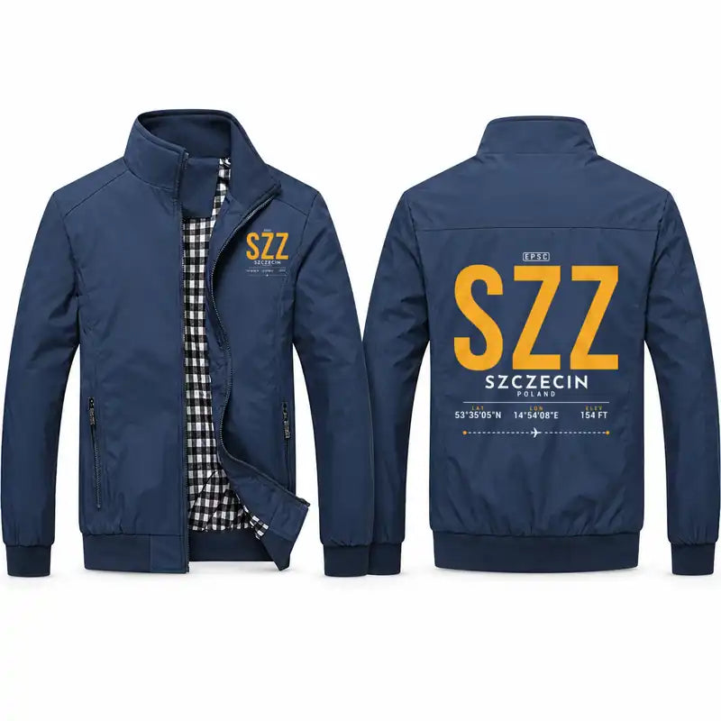 Szczecin-Goleniów Solidarność Airport (SZZ) Stylish Jackets - Stand Collar - Tag - Navy Blue