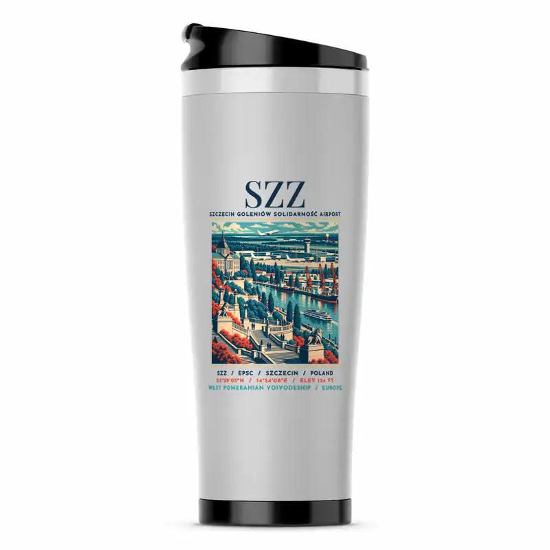 Szczecin-Goleniów Solidarność Airport (SZZ) Travel Mugs - Poster - Stainless Steel (No Holder) - Light Gray