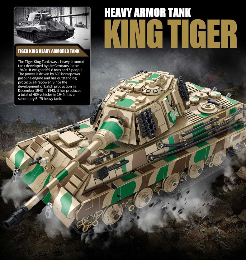 1974PCS Tiger II Heavy Tank Set Building Block Model