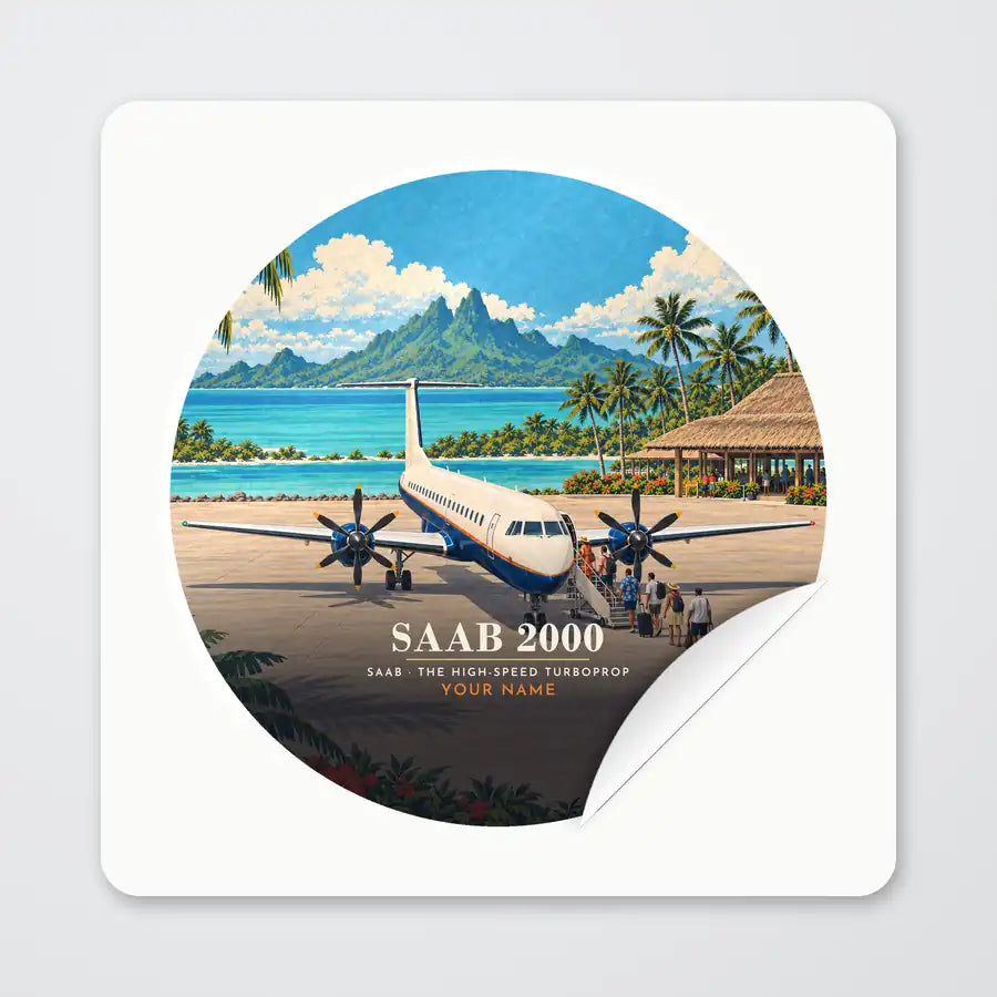Saab 2000 - 3D + Name - Circle Sticker - Peel