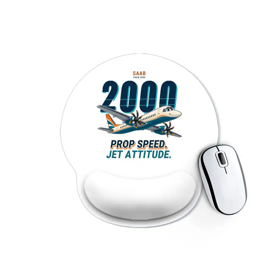 Saab 2000 - Cartoon - Ergonomic Mouse Pad - White
