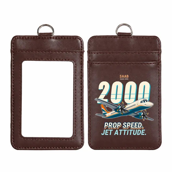 Saab 2000 - Cartoon - ID Card Holder - Dark Brown
