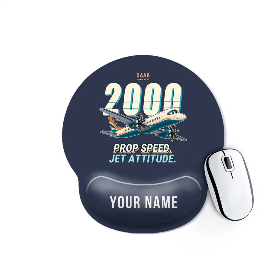 Saab 2000 - Cartoon + Name - Ergonomic Mouse Pad - Navy Blue