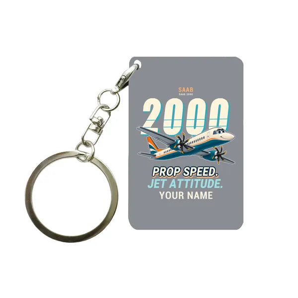Saab 2000 - Cartoon + Name - Key Chain - Gray