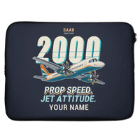 Thumbnail for Saab 2000 - Cartoon + Name - Laptop Sleeve