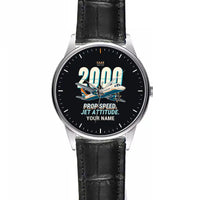 Thumbnail for Saab 2000 - Cartoon + Name - Leather Strap - Striped Black Leather Strap