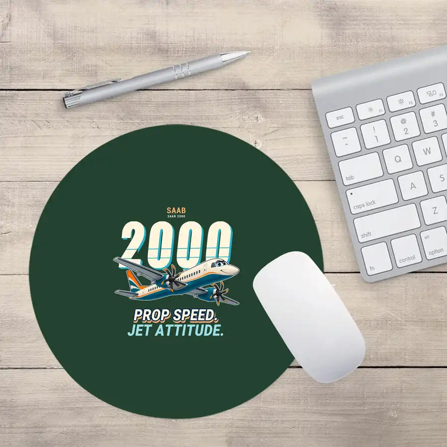 Saab 2000 - Cartoon - Round Mouse Pad - Dark Green