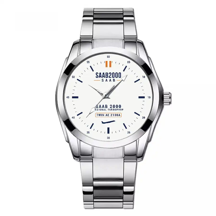 Saab 2000 - Classic - White - Stainless Steel Band - For Men