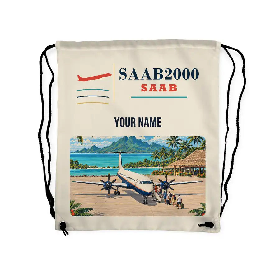 Saab 2000 - Drawstring Bag - Classic + Name - Beige