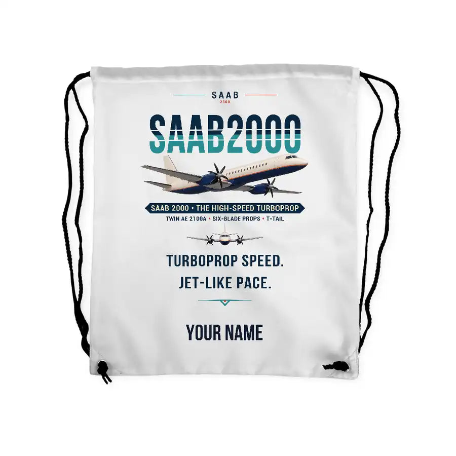 Saab 2000 - Drawstring Bag - Original + Name - White