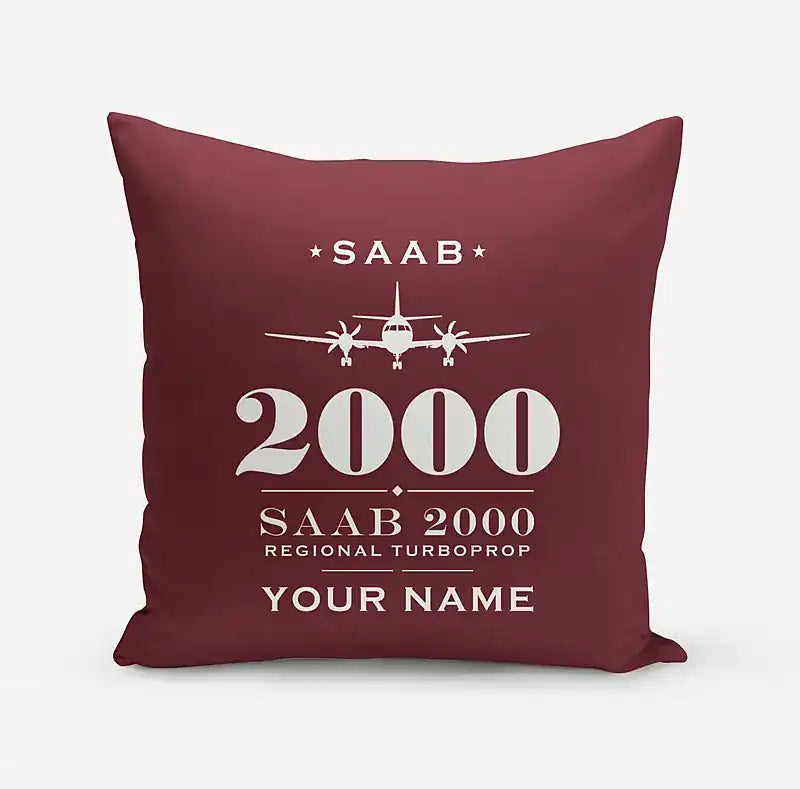 Saab 2000 - Heritage + Name - Pillow - Dark Red