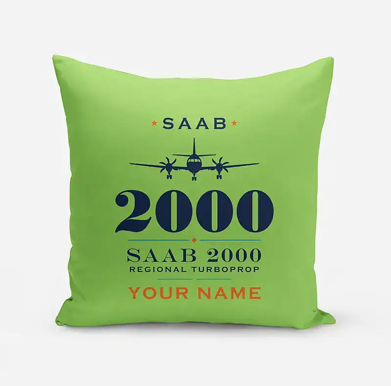 Saab 2000 - Heritage + Name - Pillow - Light Green