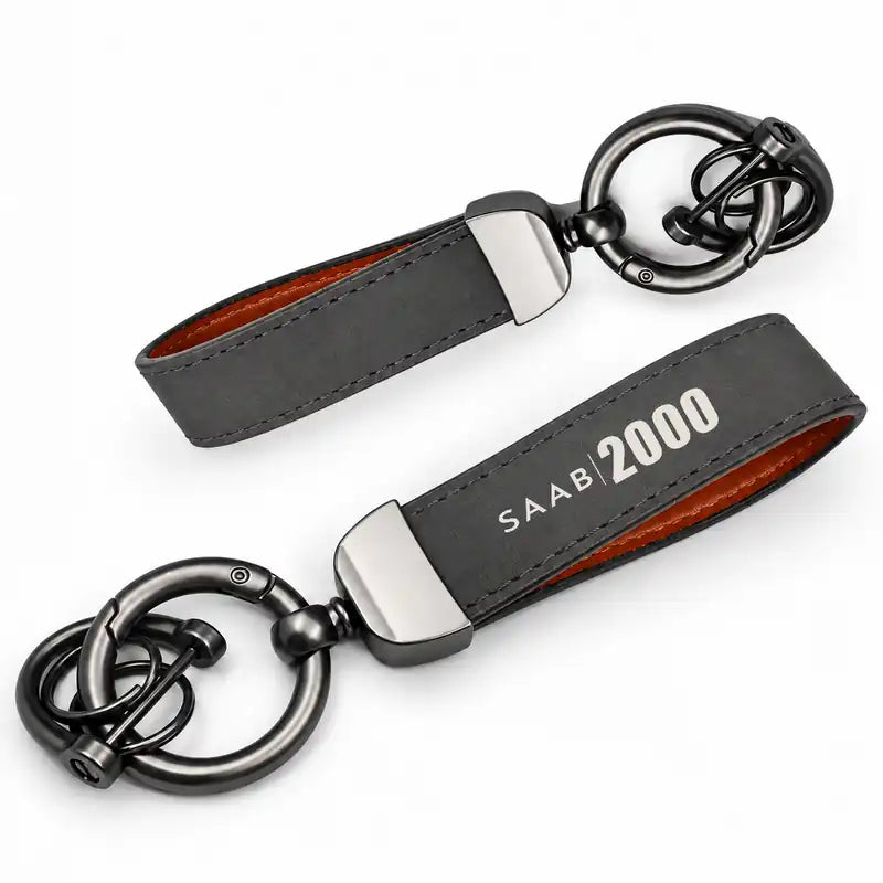 Saab 2000 - Leather Key Chain - Horseshoe Buckle - Tag - Gray
