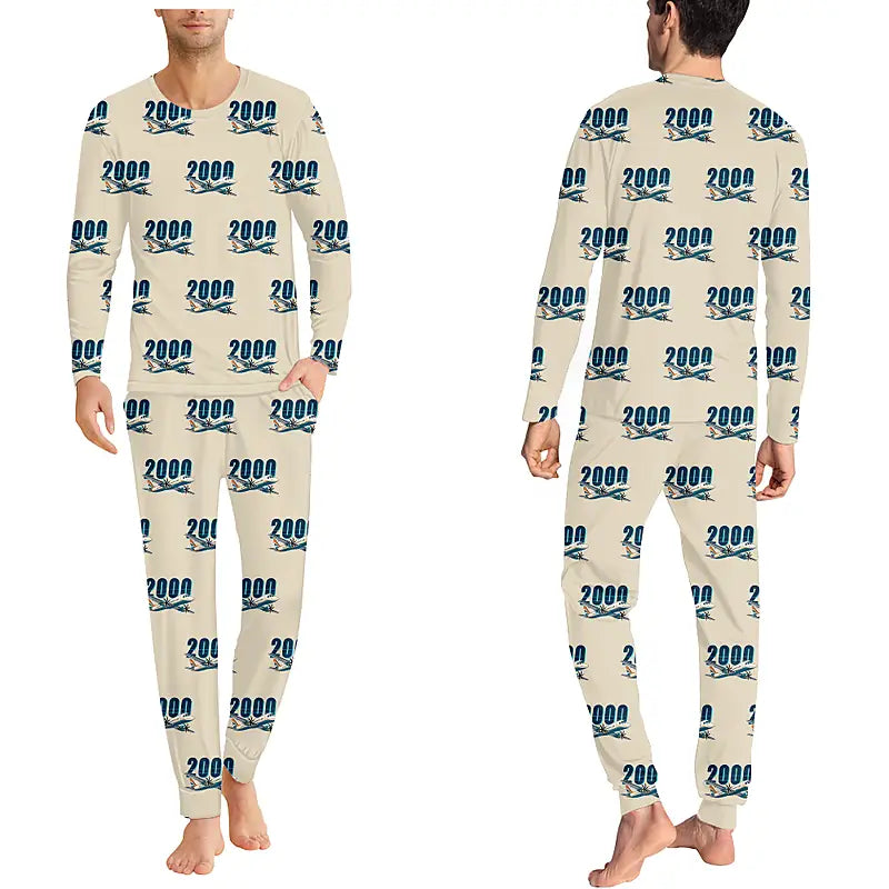 Saab 2000 - Men Pajamas - Cartoon Pattern - Beige