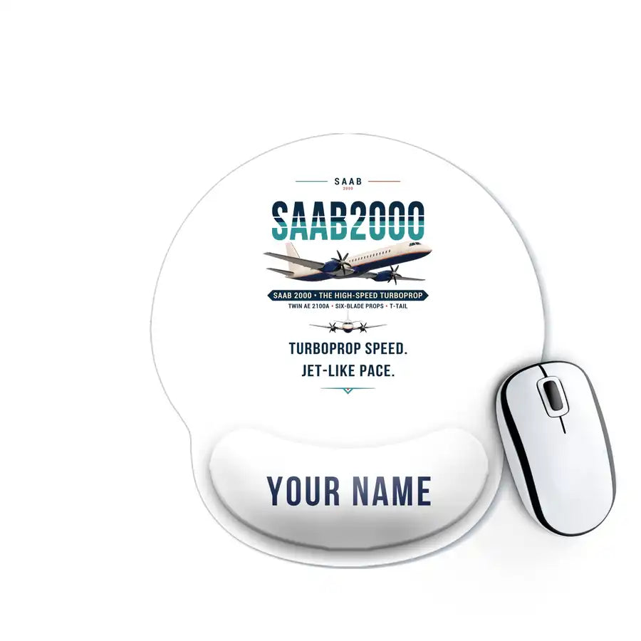 Saab 2000 - Original + Name - Ergonomic Mouse Pad - White