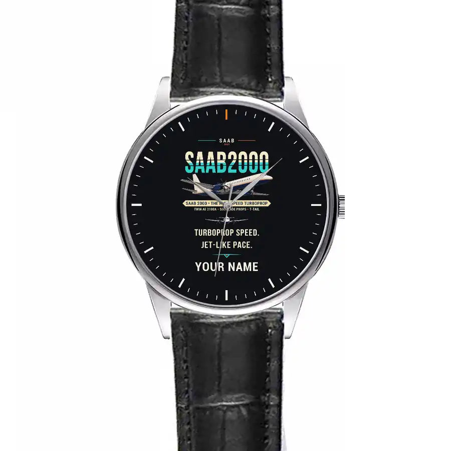 Saab 2000 - Original + Name - Leather Strap - Striped Black Leather Strap