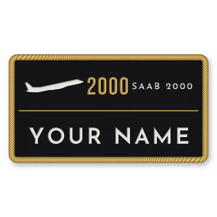 Saab 2000 Patches - Rectangle + Name - Black Gold