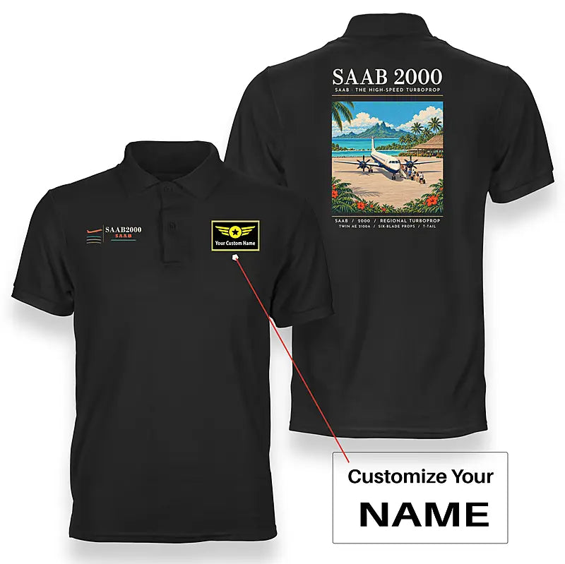 Saab 2000 - Poster - Double-Side Polo - Black + Name