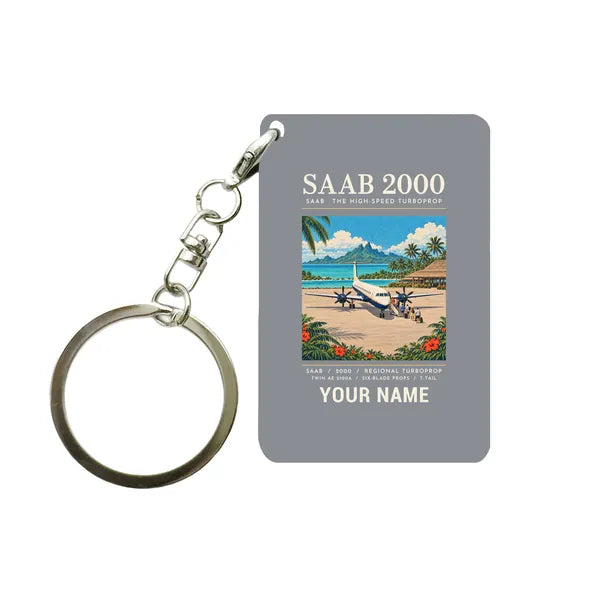 Saab 2000 - Poster + Name - Key Chain - Gray