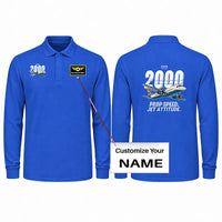 Thumbnail for Saab 2000 Premium Polo T-Shirts - Cartoon + Name - Long Sleeve - Blue