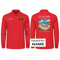 Thumbnail for Saab 2000 Premium Polo T-Shirts - Poster + Name - Long Sleeve - Red