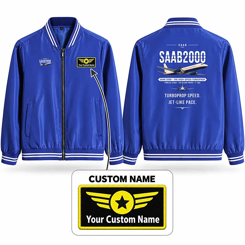 Saab 2000 Stylish Jackets - Baseball Collar - Original + Name - Royal Blue