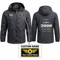 Thumbnail for Saab 2000 Stylish Jackets - Hooded Windbreaker - Heritage + Name - Charcoal