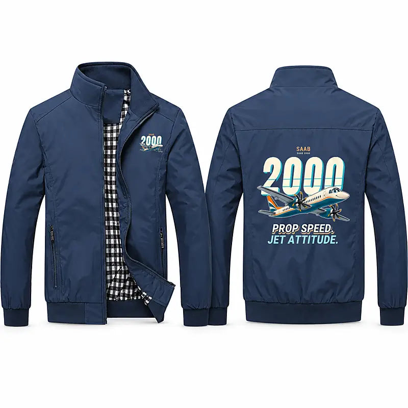 Saab 2000 Stylish Jackets - Stand Collar - Cartoon - Navy Blue