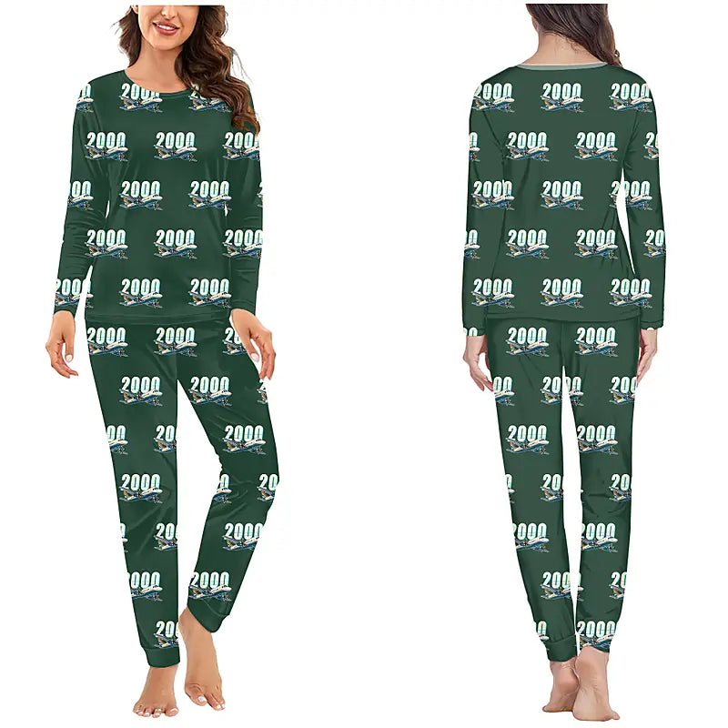 Saab 2000 - Women Pajamas - Cartoon Pattern - Dark Green