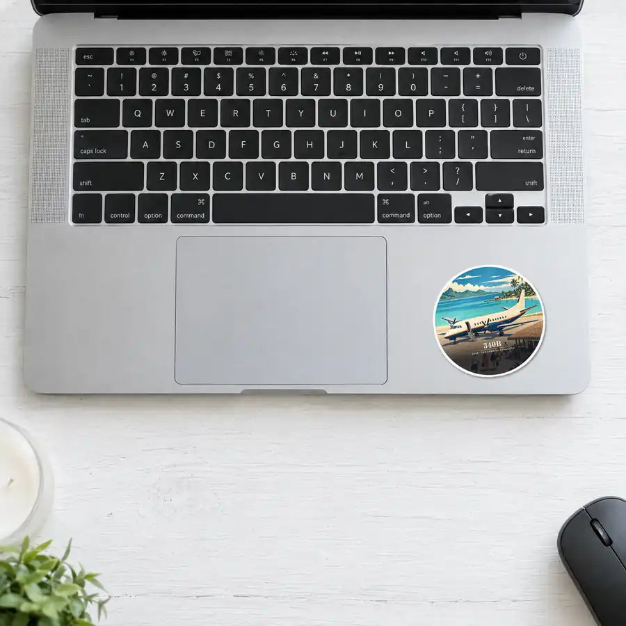 Saab 340B - 3D - Circle Sticker - Laptop