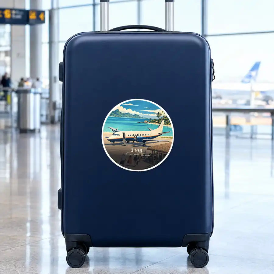 Saab 340B - 3D - Circle Sticker - Suitcase