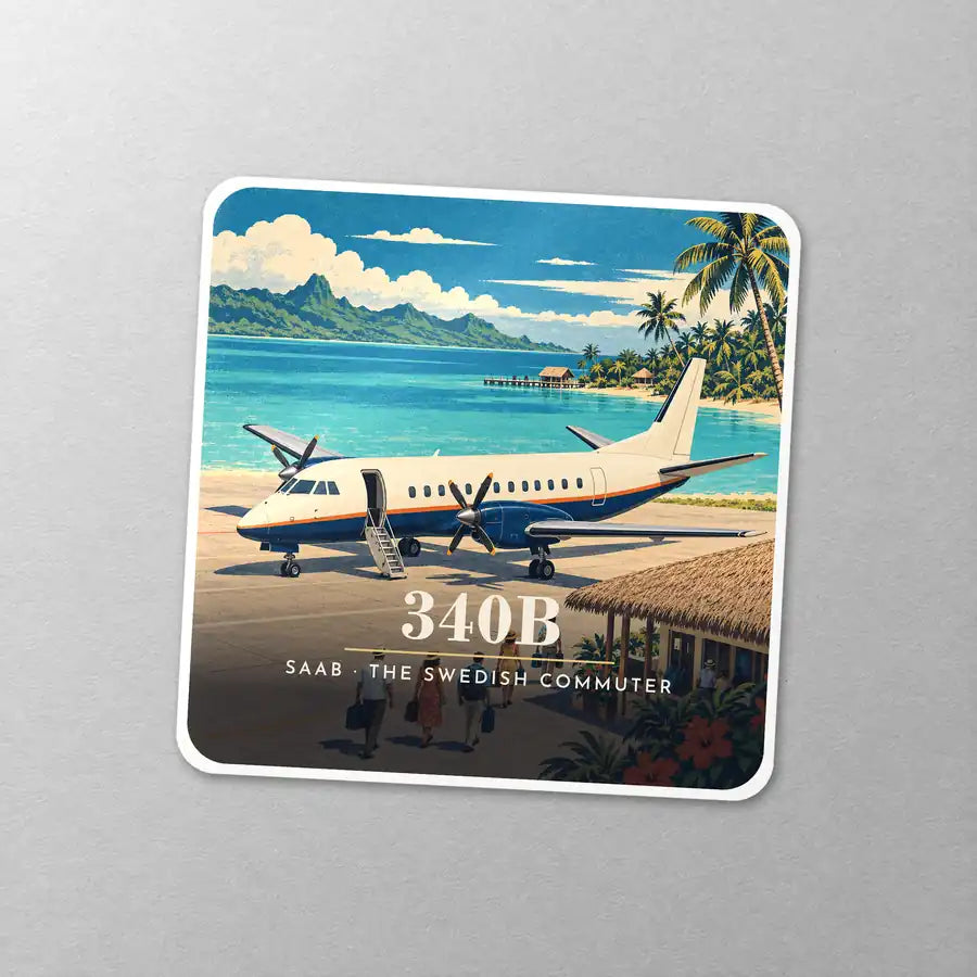 Saab 340B - 3D - Square Sticker - Close-up