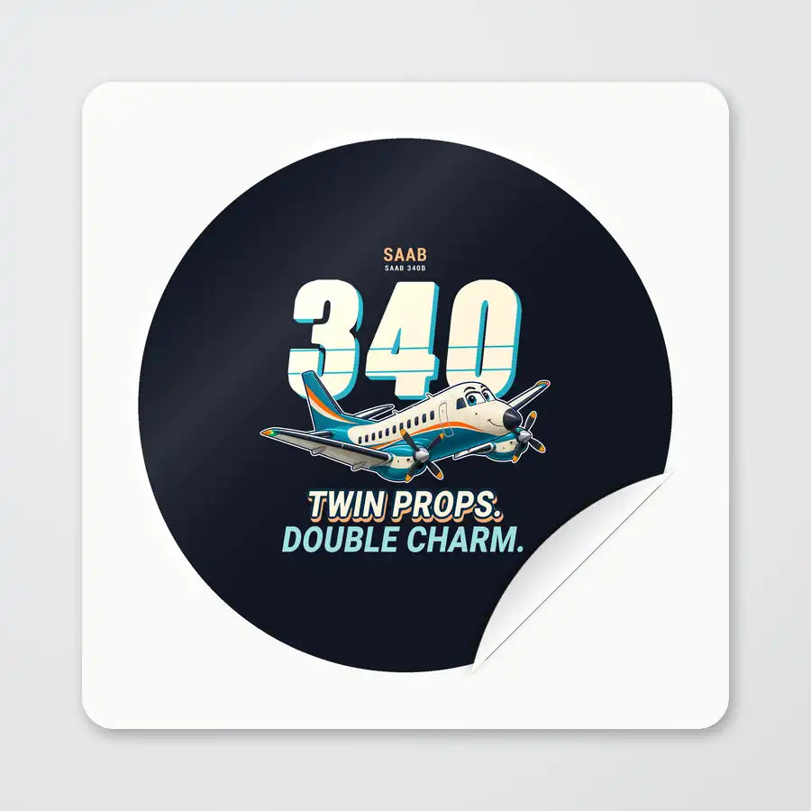 Saab 340B - Cartoon - Circle Sticker - Peel