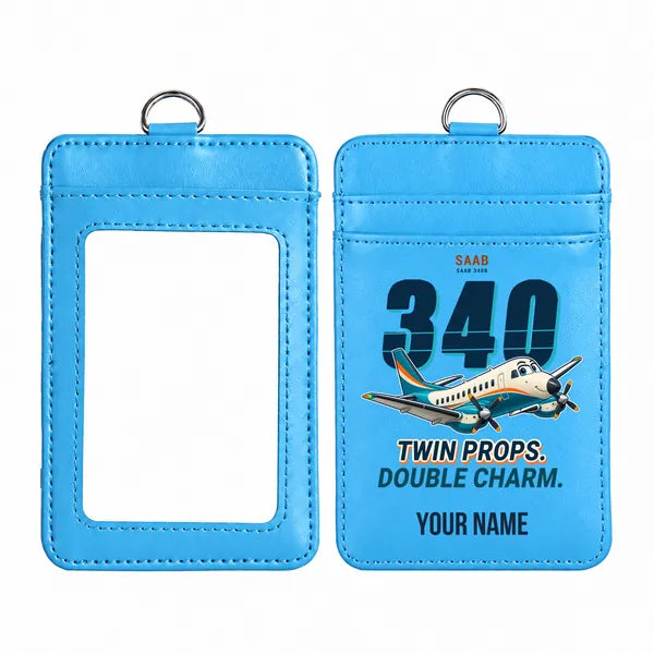 Saab 340B - Cartoon - ID Card Holder - Blue + Name