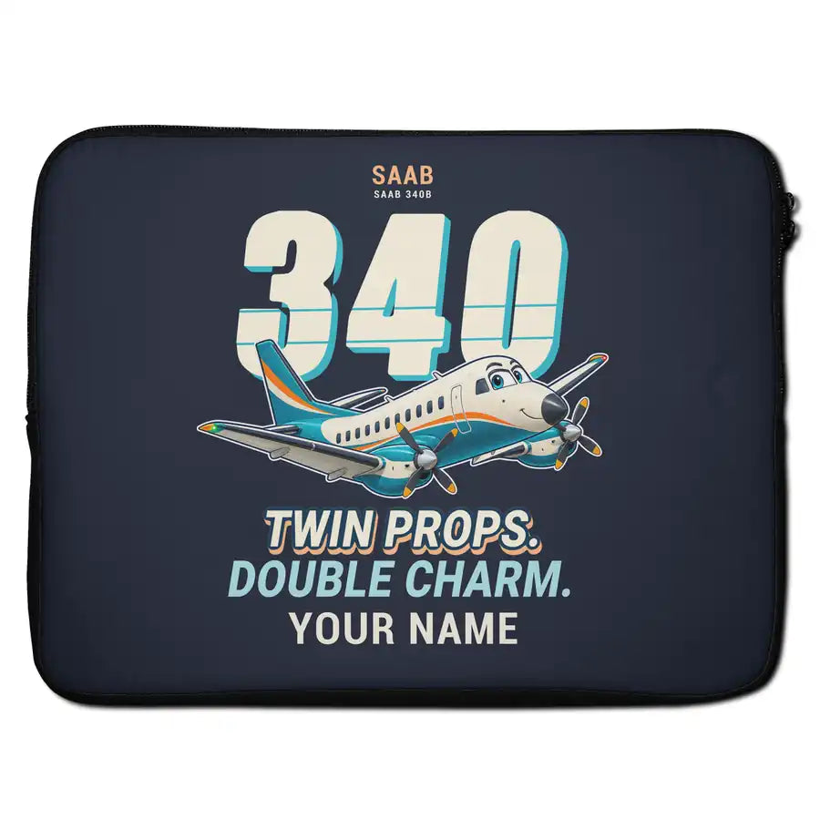 Saab 340B - Cartoon + Name - Laptop Sleeve
