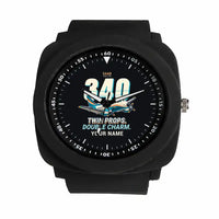 Thumbnail for Saab 340B - Cartoon + Name - Rubber Strap - Black