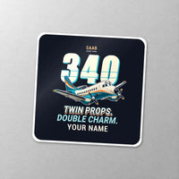 Thumbnail for Saab 340B - Cartoon + Name - Square Sticker - Close-up