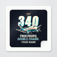 Thumbnail for Saab 340B - Cartoon + Name - Square Sticker - Peel