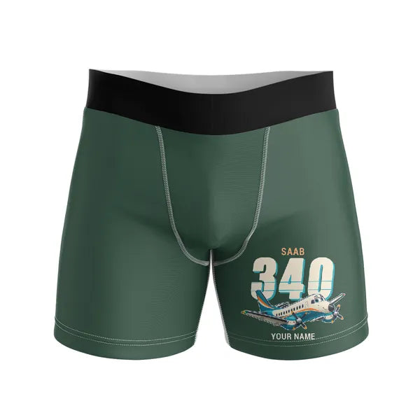 Saab 340B - Men Boxers - Cartoon + Name - Dark Green